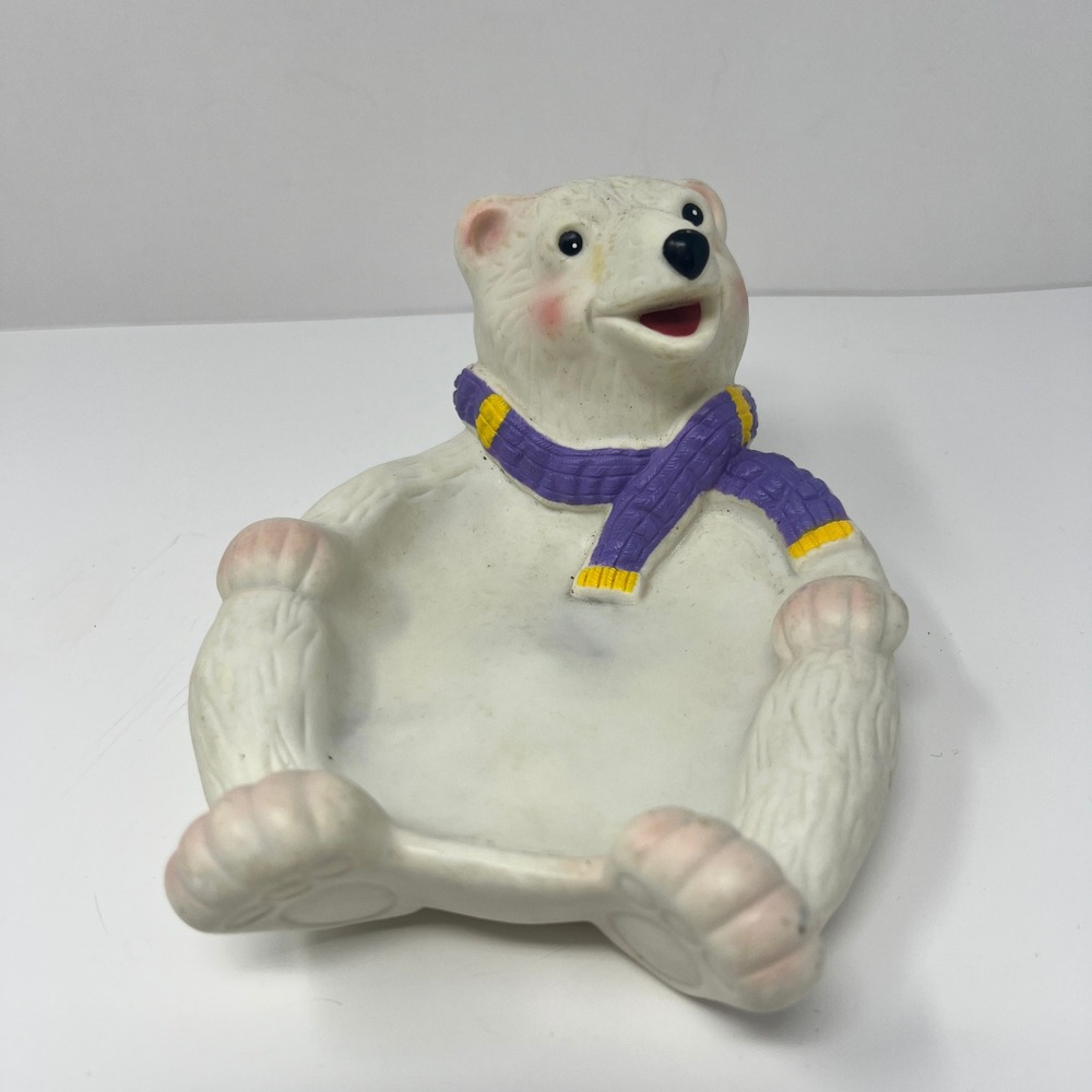 Polar Bear Trinket Soap Dish Decor White Vinyl Tray 2002 Cute‎ Arctic Animal